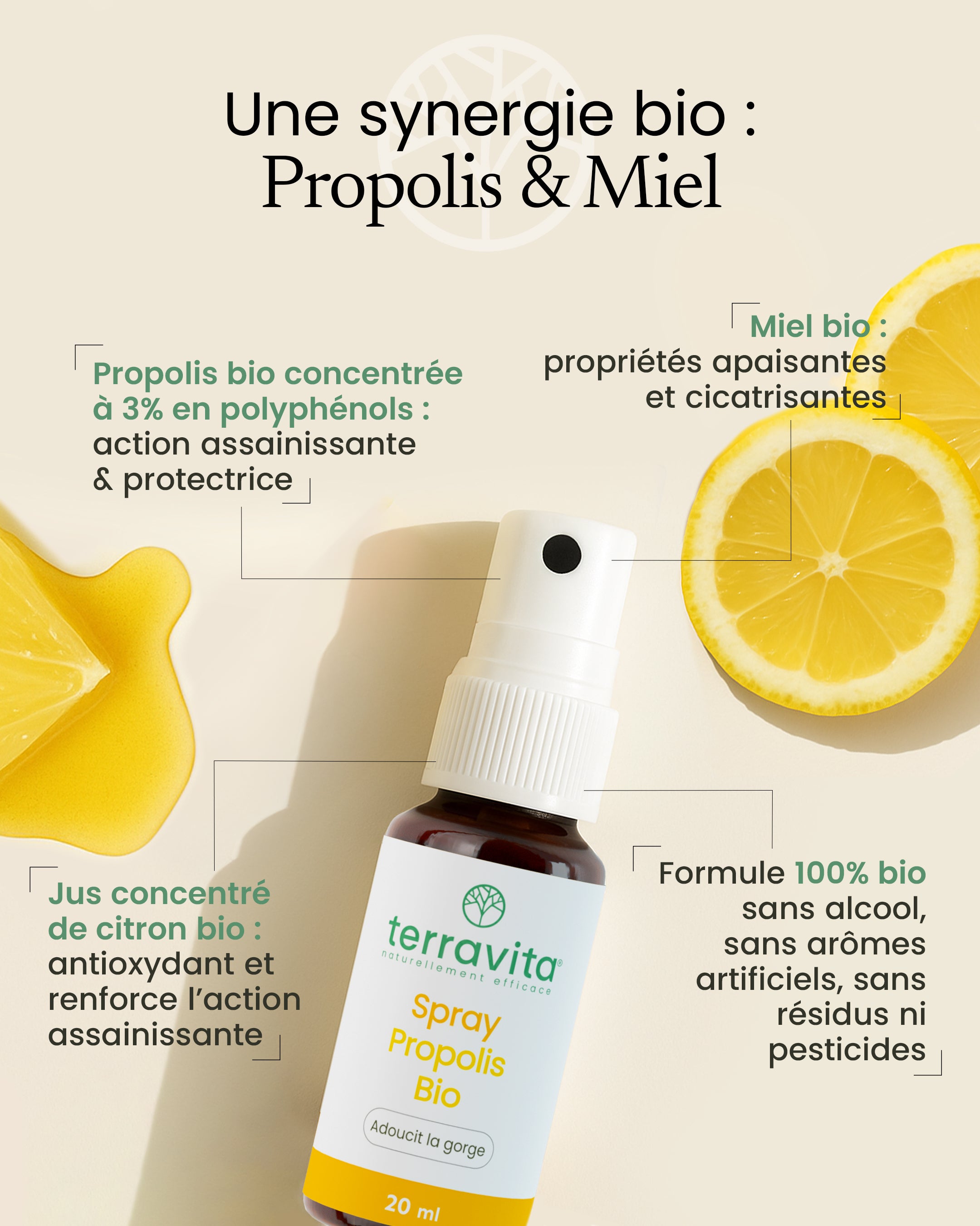 Miel, propolis et jus de citron pour la gorge