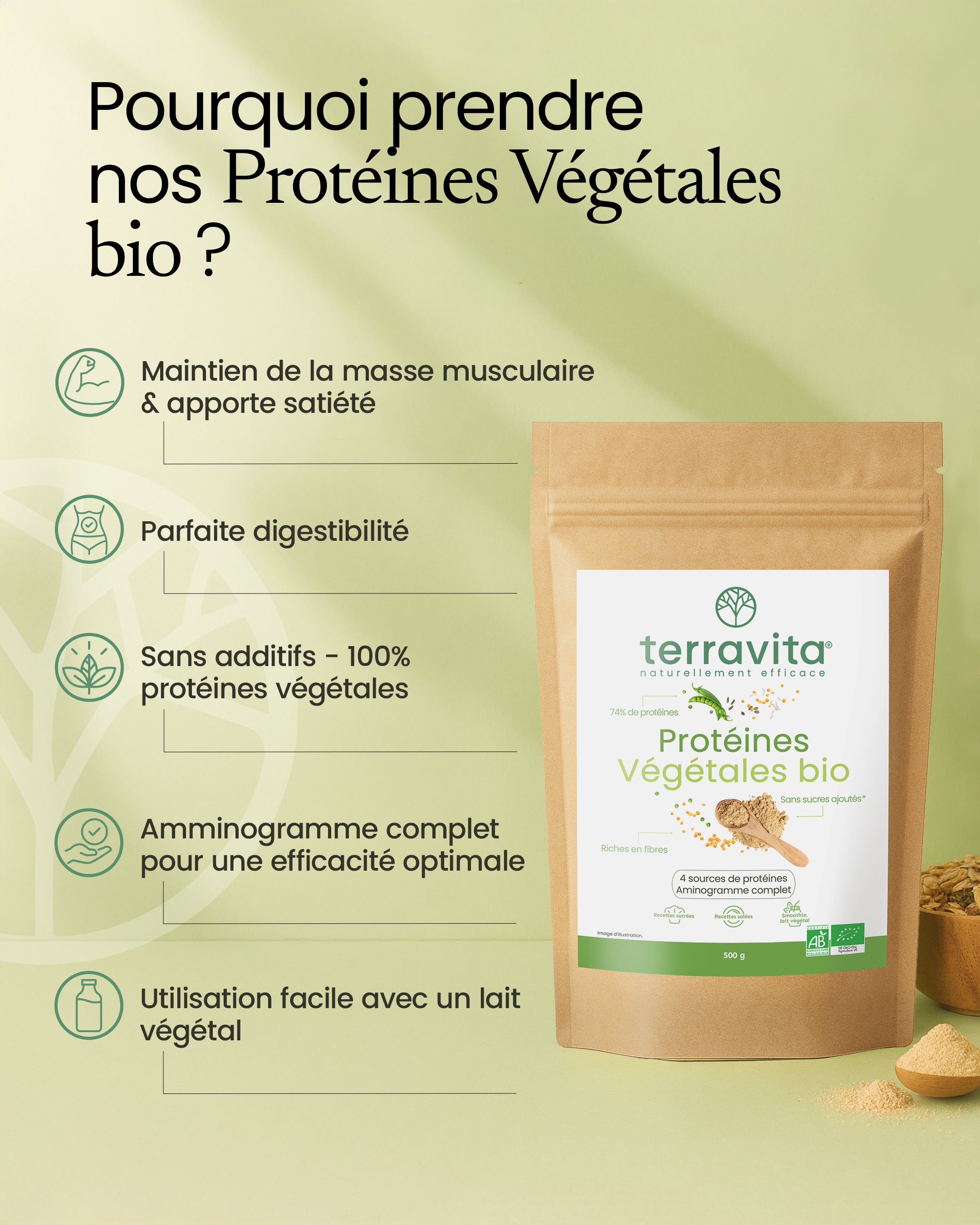 Protéines végétales Bio en poudre