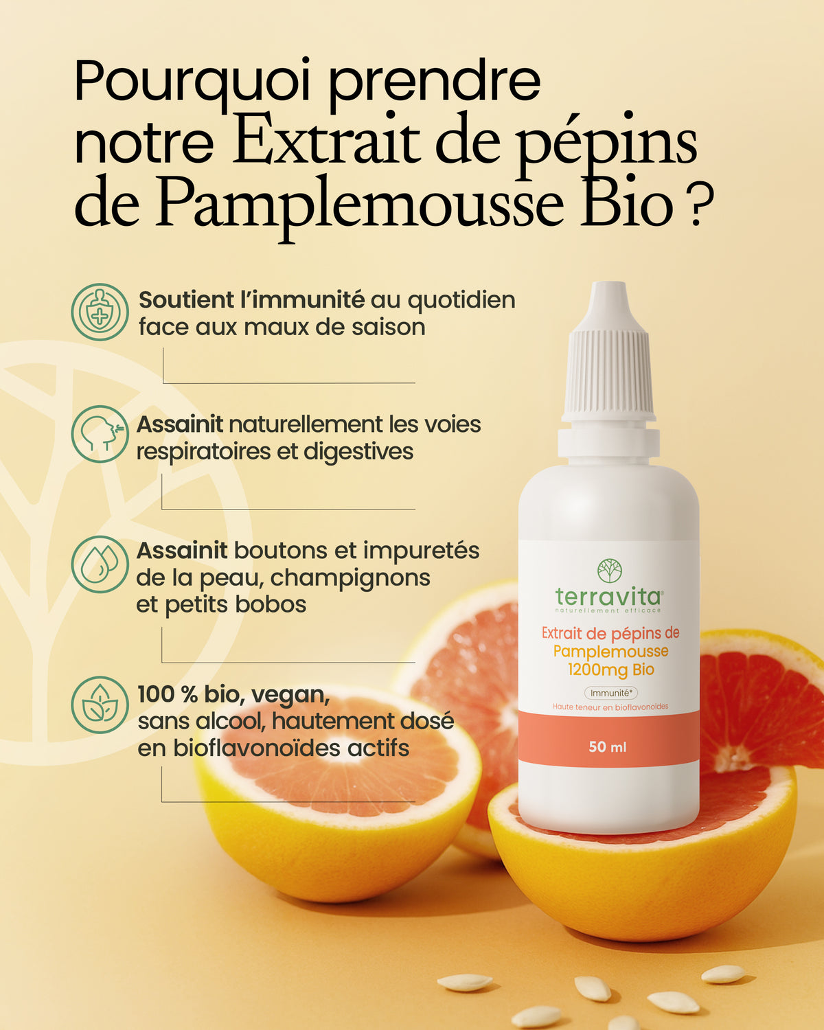 Pamplemousse Bio Extrait de pépins de pamplemousse Bio en goutte : Bienfaits & Avis