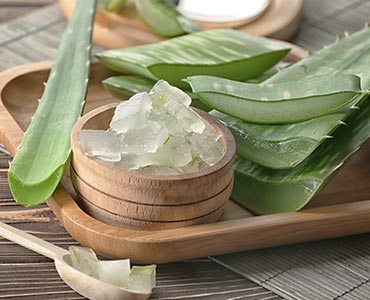 Gel et feuilles d'aloe vera sur un plateau