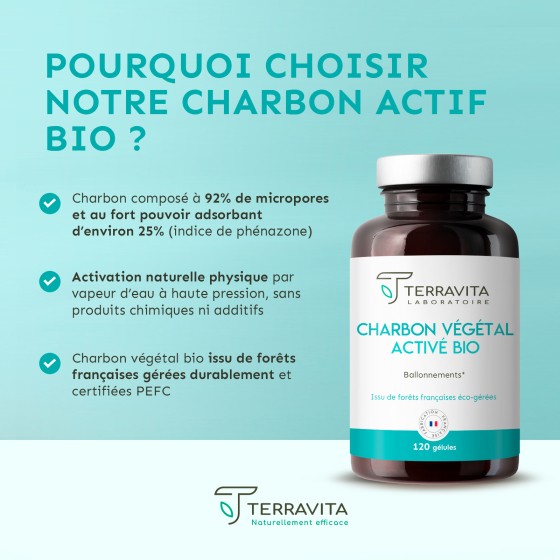 Charbon végétal activé, 200 gélules